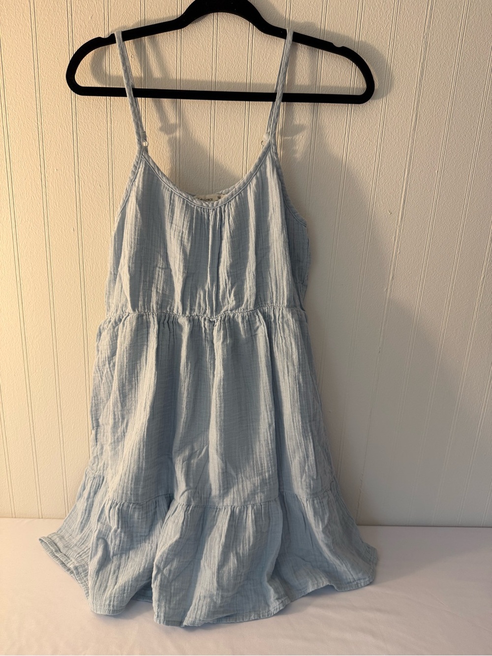 Women’s Light Blue Cotton Sundress - Sleeveless Tiered Dress
